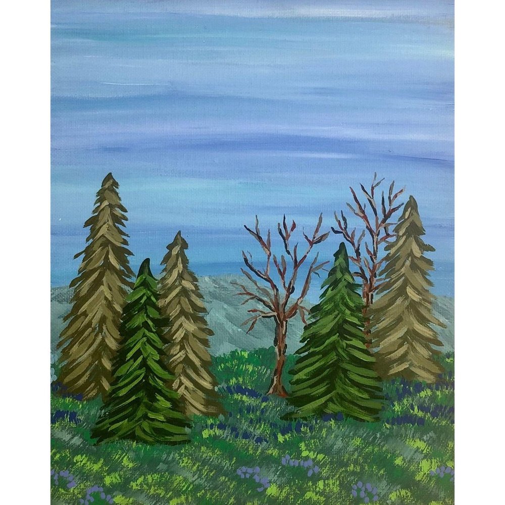 Treescape 8 x 10 Acrylic Painting, Hills, Trees